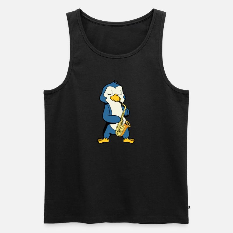 Comic Penguin joue du saxophone - Débardeur bio Premium Homme - noir