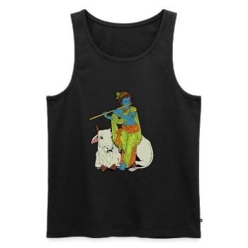 Hindu Gott - der blaue Flötenspieler Krishna - Männer Premium Bio Tank Top - Schwarz - Vorne - AI Model Male 178 light (178cm)