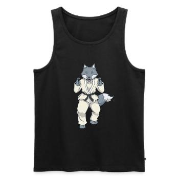 Comic Wolf fait du judo - Débardeur bio Premium Homme - noir - Devant - Michal (187cm)