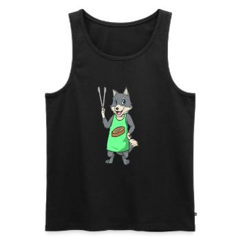 Wolf ist Grillmeister - Männer Premium Bio Tank Top - Schwarz - Vorne - AI Model Male 178 light (178cm)