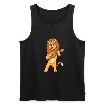 Comic Löwe spielt Ukulele - Männer Premium Bio Tank Top - Schwarz - Vorne - AI Model Male 178 light (178cm)