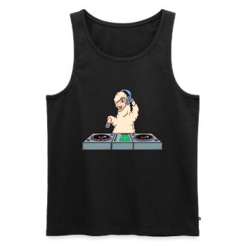 Cartoon Lama DJ at turntable - Men's Premium Organic Tank Top - black - Front - AI Model Male 178 light (178cm)