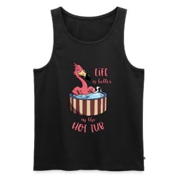 Flamingo im Pool - Life is better in the Hot Tub - Männer Premium Bio Tank Top - Schwarz - Vorne - Michal (187cm)