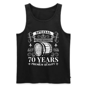Whiskey Tonneau 70 ans 70e anniversaire cadeau 1951 - Débardeur bio Premium Homme - noir - Devant - AI Model Male 178 light (178cm)
