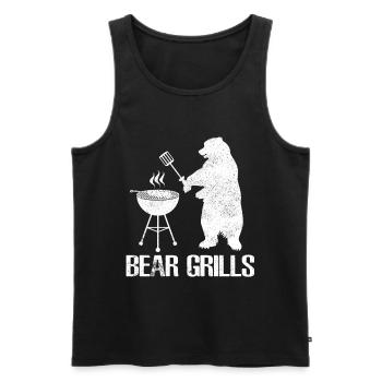 Bear Grills - Bär beim grillen oder BBQ Barbecue - Männer Premium Bio Tank Top - Schwarz - Vorne - AI Model Male 178 light (178cm)