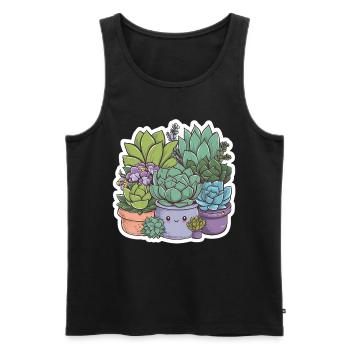 Plantes succulentes en pot dans les verts, les violets, les bleus - Débardeur bio Premium Homme - noir - Devant - AI Model Male 178 light (178cm)