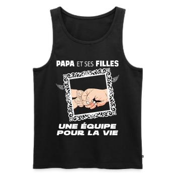 Papa et ses deux filles, la team de reve - Débardeur bio Premium Homme - noir - Devant - AI Model Male 178 light (178cm)