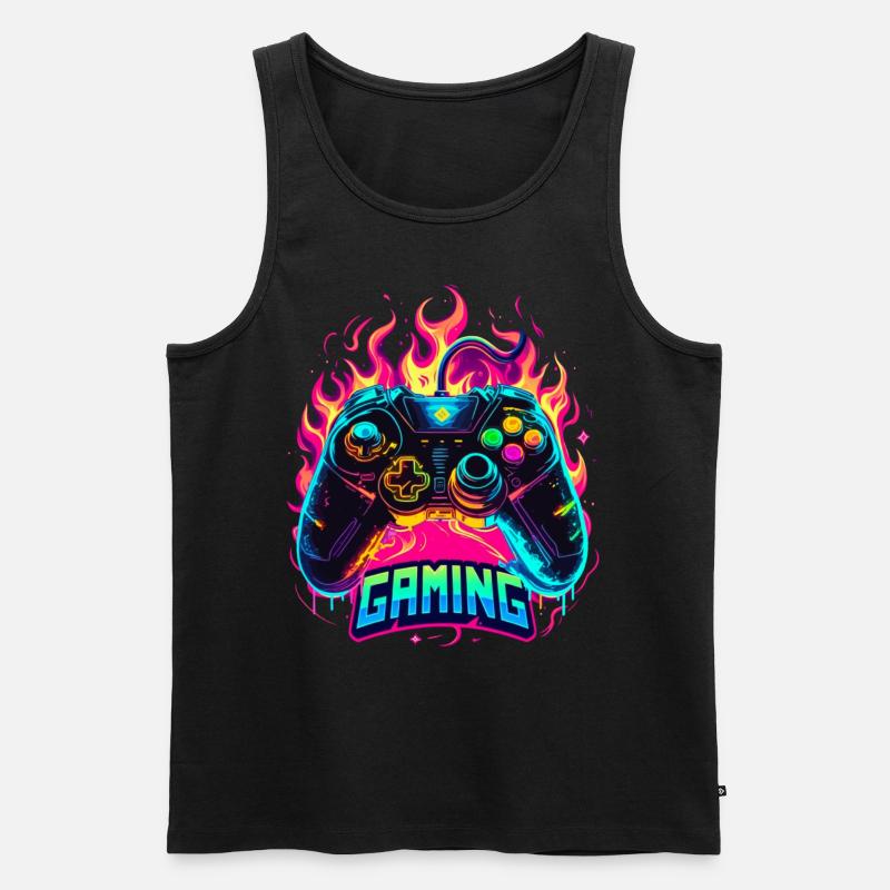 Gaming Controller Flammen Kunst - Männer Premium Bio Tank Top - Schwarz