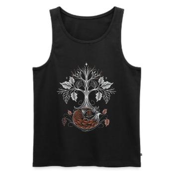 Schlafender Fuchs unter Lebensbaum - Herbstnacht - Männer Premium Bio Tank Top - Schwarz - Vorne - AI Model Male 178 light (178cm)