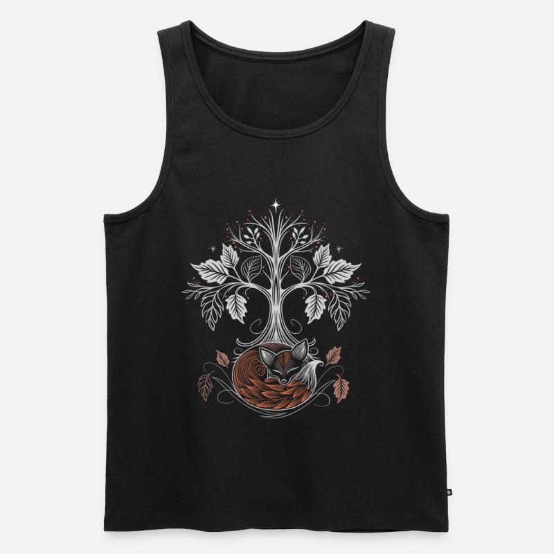 Schlafender Fuchs unter Lebensbaum - Herbstnacht - Männer Premium Bio Tank Top - Schwarz