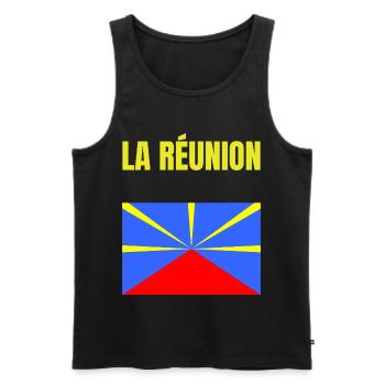 Reunion Island volcano flag t-shirt - Men's Premium Organic Tank Top - black - Front - AI Model Male 178 light (178cm)