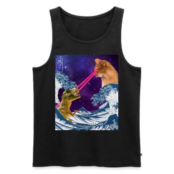 Japan Comic Great Wave Cat Vs Dinoaur T-Rex Otaku - Männer Premium Bio Tank Top - Schwarz - Vorne - Michal (187cm)