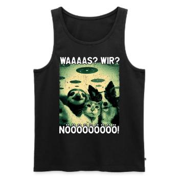 Waaaas? Wir? Nööööö! Alien Katze Hund Faultier UFO - Männer Premium Bio Tank Top - Schwarz - Vorne - Michal (187cm)
