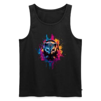 Künstlerisch Bunt Igel Kopfhörer Waldtiere - Männer Premium Bio Tank Top - Schwarz - Vorne - AI Model Male 178 light (178cm)