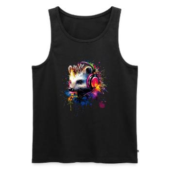 Künstlerisch Bunt Igel Kopfhörer Waldtiere - Männer Premium Bio Tank Top - Schwarz - Vorne - AI Model Male 178 light (178cm)