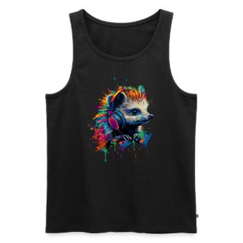 Künstlerisch Bunt Igel Kopfhörer Waldtiere - Männer Premium Bio Tank Top - Schwarz - Vorne - AI Model Male 178 light (178cm)