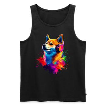 Coloré Artistique Shiba Inu Casque Chiens - Débardeur bio Premium Homme - noir - Devant - Michal (187cm)