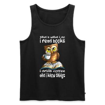 Coffee drinker Owl reads books a lot of knowledge - Men's Premium Organic Tank Top - black - Front - AI Model Male 178 light (178cm)