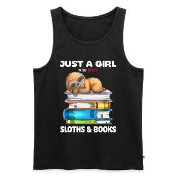 Mädchen liebt Faultiere und Bücher Buch lesen - Männer Premium Bio Tank Top - Schwarz - Vorne - AI Model Male 178 light (178cm)