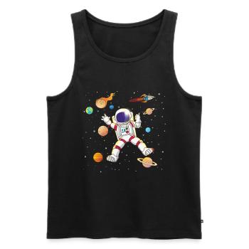 Planète Vaisseau spatial volant Spaceman Galaxy - Débardeur bio Premium Homme - noir - Devant - Michal (187cm)