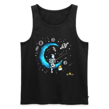 Astronaute Bitcoin Moon Universe Angler Crypto All - Débardeur bio Premium Homme - noir - Devant - Michal (187cm)