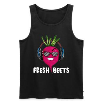 Beetroot vegetables with headphones and sunglasses - Men's Premium Organic Tank Top - black - Front - AI Model Male 178 light (178cm)