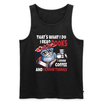 Eule mit heißem Tee Gemütlich ein Buch lesen - Männer Premium Bio Tank Top - Schwarz - Vorne - Michal (187cm)
