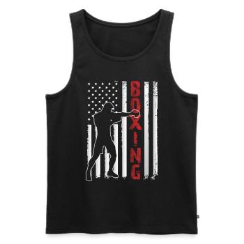 Boxer Boxing Ring America Flag Boxing Match Sac de frappe - Débardeur bio Premium Homme - noir - Devant - AI Model Male 178 light (178cm)