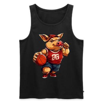 Basketball Schweinchen - Männer Premium Bio Tank Top - Schwarz - Vorne - Michal (187cm)