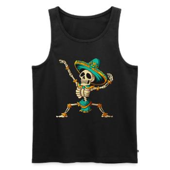 Mexican skeleton dancing in sombrero Halloween - Men's Premium Organic Tank Top - black - Front - AI Model Male 178 light (178cm)