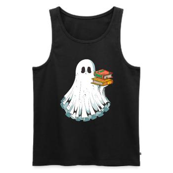 Books Reading Ghost Ghost on Halloween - Men's Premium Organic Tank Top - black - Front - AI Model Male 178 light (178cm)