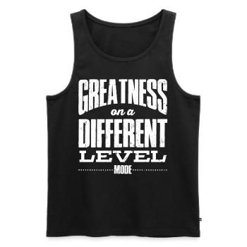 GOD MODE, Größe Auf Einer Anderen Ebene - Männer Premium Bio Tank Top - Schwarz - Vorne - AI Model Male 178 light (178cm)
