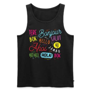 Hello World dans différentes langues - Débardeur bio Premium Homme - noir - Devant - AI Model Male 178 light (178cm)
