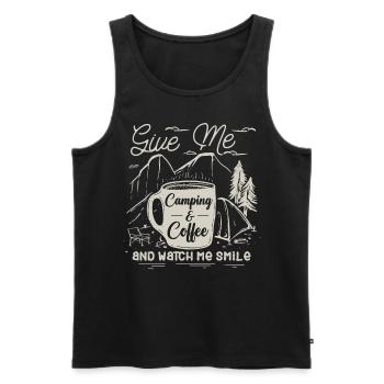 Camping et café, amateurs de plein air - Débardeur bio Premium Homme - noir - Devant - AI Model Male 178 light (178cm)