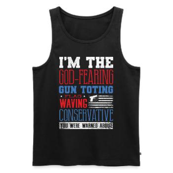 American, God Fear, Flag Wehne Conservative - Men's Premium Organic Tank Top - black - Front - AI Model Male 178 light (178cm)