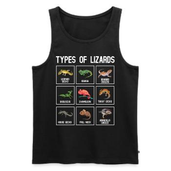 Types de lézards, lézards, reptiles - Débardeur bio Premium Homme - noir - Devant - Michal (187cm)
