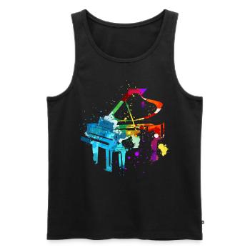 Piano, Pianiste - Débardeur bio Premium Homme - noir - Devant - AI Model Male 178 light (178cm)