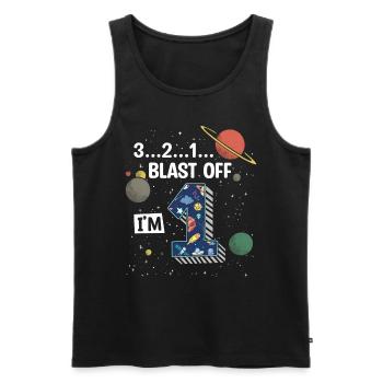 Blast Off J’ai 1 an, 1er anniversaire - Débardeur bio Premium Homme - noir - Devant - Michal (187cm)