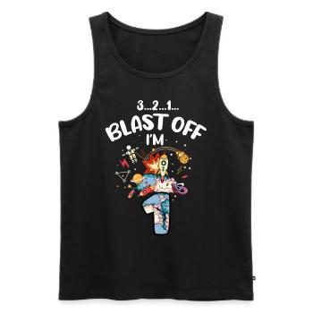 Blast Off J’ai 1 an, 1er anniversaire - Débardeur bio Premium Homme - noir - Devant - Michal (187cm)
