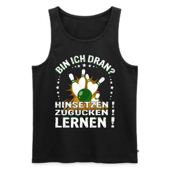 "Bin ich Dran?" Kegelspieler Kegler - Männer Premium Bio Tank Top - Schwarz - Vorne - Michal (187cm)