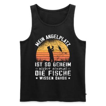Mein Angelplatz ist geheim - Fun Angler - Männer Premium Bio Tank Top - Schwarz - Vorne - Michal (187cm)