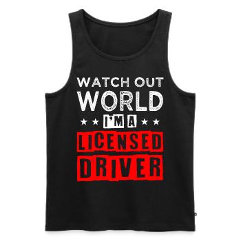 New driving licence - Men's Premium Organic Tank Top - black - Front - AI Model Male 178 light (178cm)