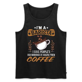 Barista, machine à café - Débardeur bio Premium Homme - noir - Devant - AI Model Male 178 light (178cm)