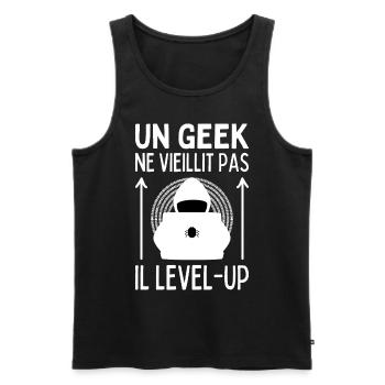 Un Geek Ne Vieillit Pas Il Level Up I Cadeau Gamer - Débardeur bio Premium Homme - noir - Devant - Michal (187cm)