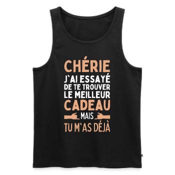 Chérie J'ai Essayé De Trouver Le Meilleur Cadeau - Débardeur bio Premium Homme - noir - Devant - Michal (187cm)