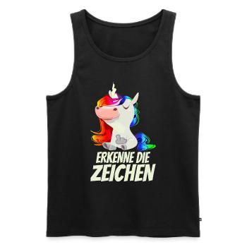 Erkenne die Zeichen - Mittelfinger Einhorn - Männer Premium Bio Tank Top - Schwarz - Vorne - Michal (187cm)
