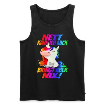 Nett kann ich auch, bringt aber Nix! - - Männer Premium Bio Tank Top - Schwarz - Vorne - Michal (187cm)