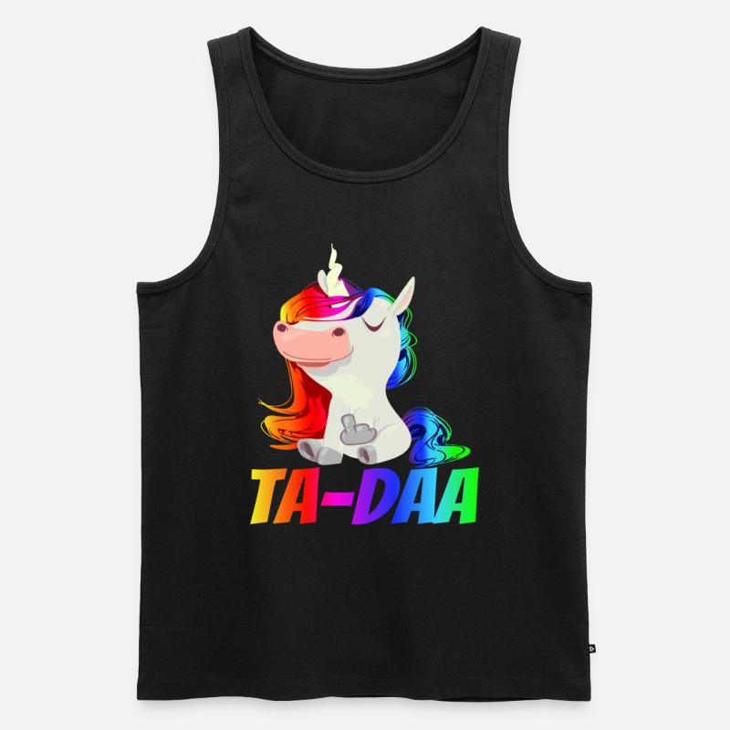 Ta-daa Mittelfinger Regenbogen Einhorn - Männer Premium Bio Tank Top - Schwarz