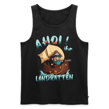 Ahoi ihr Landratten - Piratenschiff - Männer Premium Bio Tank Top - Schwarz - Vorne - Michal (187cm)