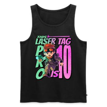 Finally 10 years old – Lasertag birthday - Men's Premium Organic Tank Top - black - Front - AI Model Male 178 light (178cm)